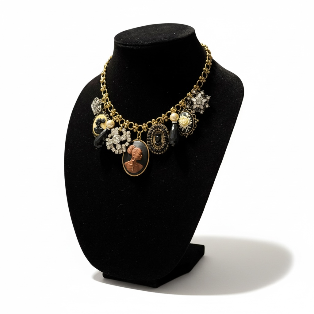 Cameo Charm Necklace with African-American Silhouettes