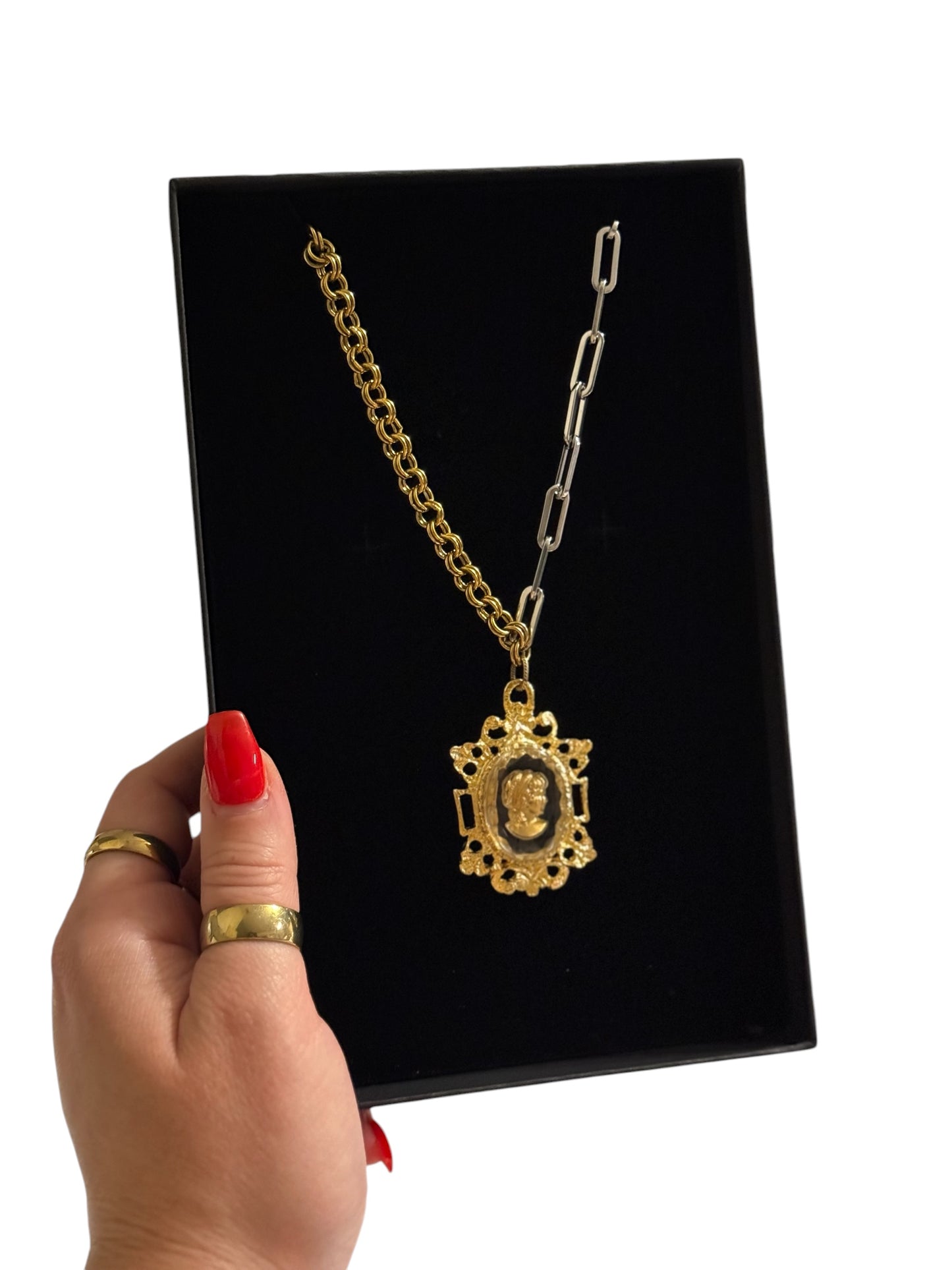 Mixed Metal Cameo Necklace