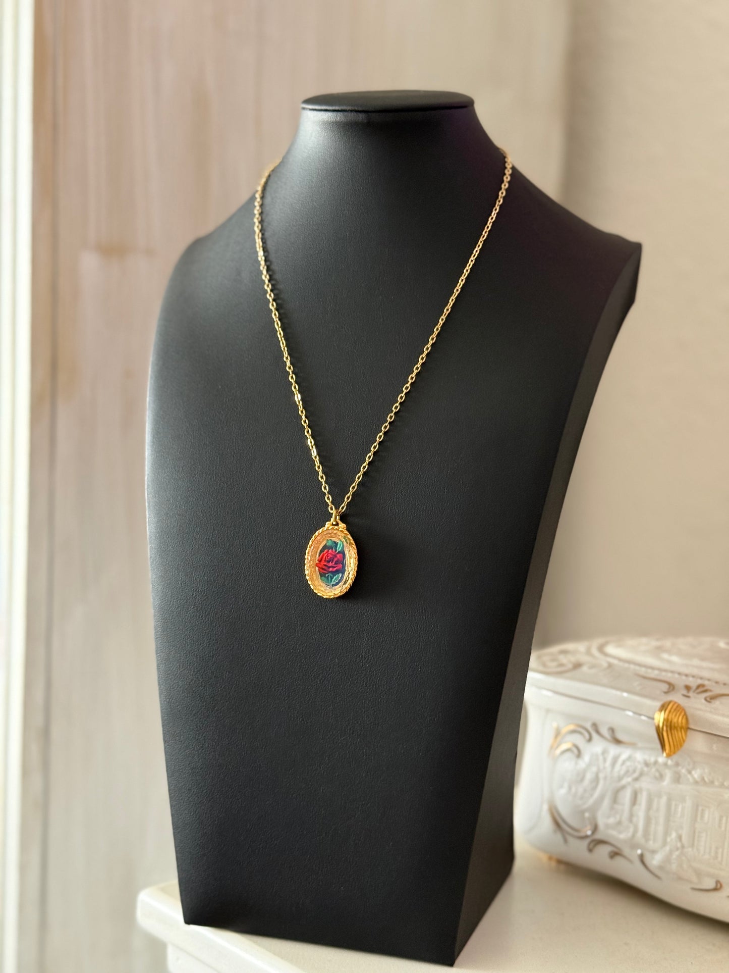 German Glass Rose Necklace