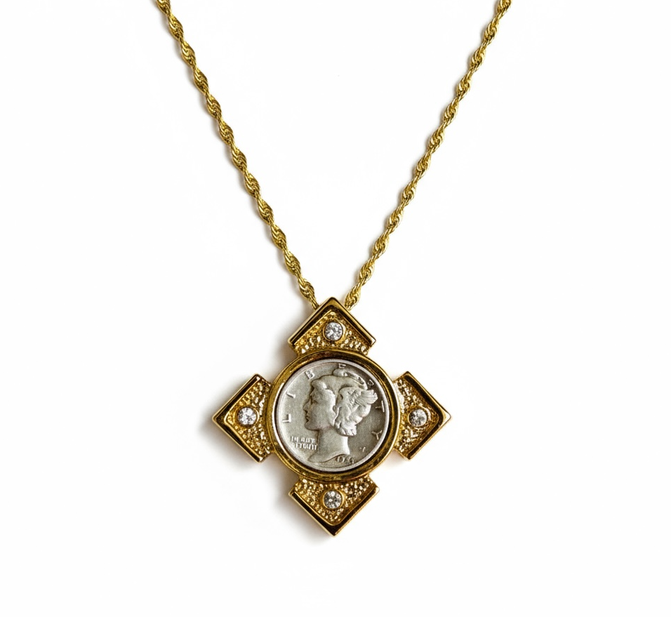 Silver Mercury Dime Pendant Necklace