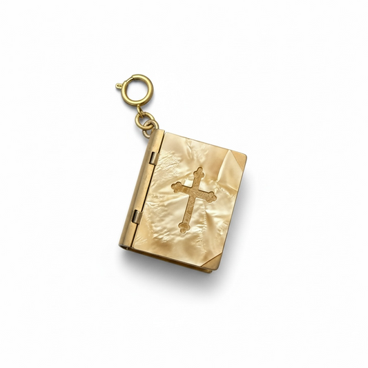 Vintage Bible Charm & Mini Rosary Inside