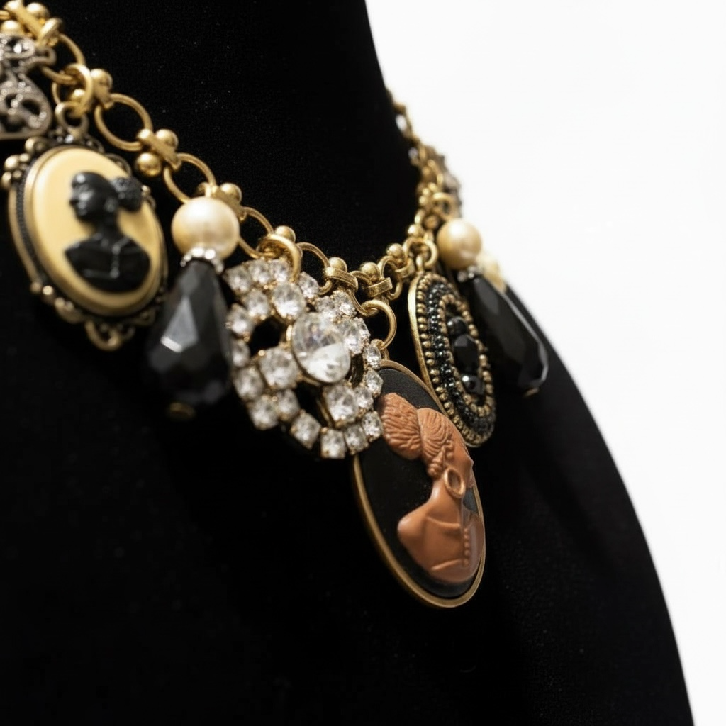 Cameo Charm Necklace with African-American Silhouettes
