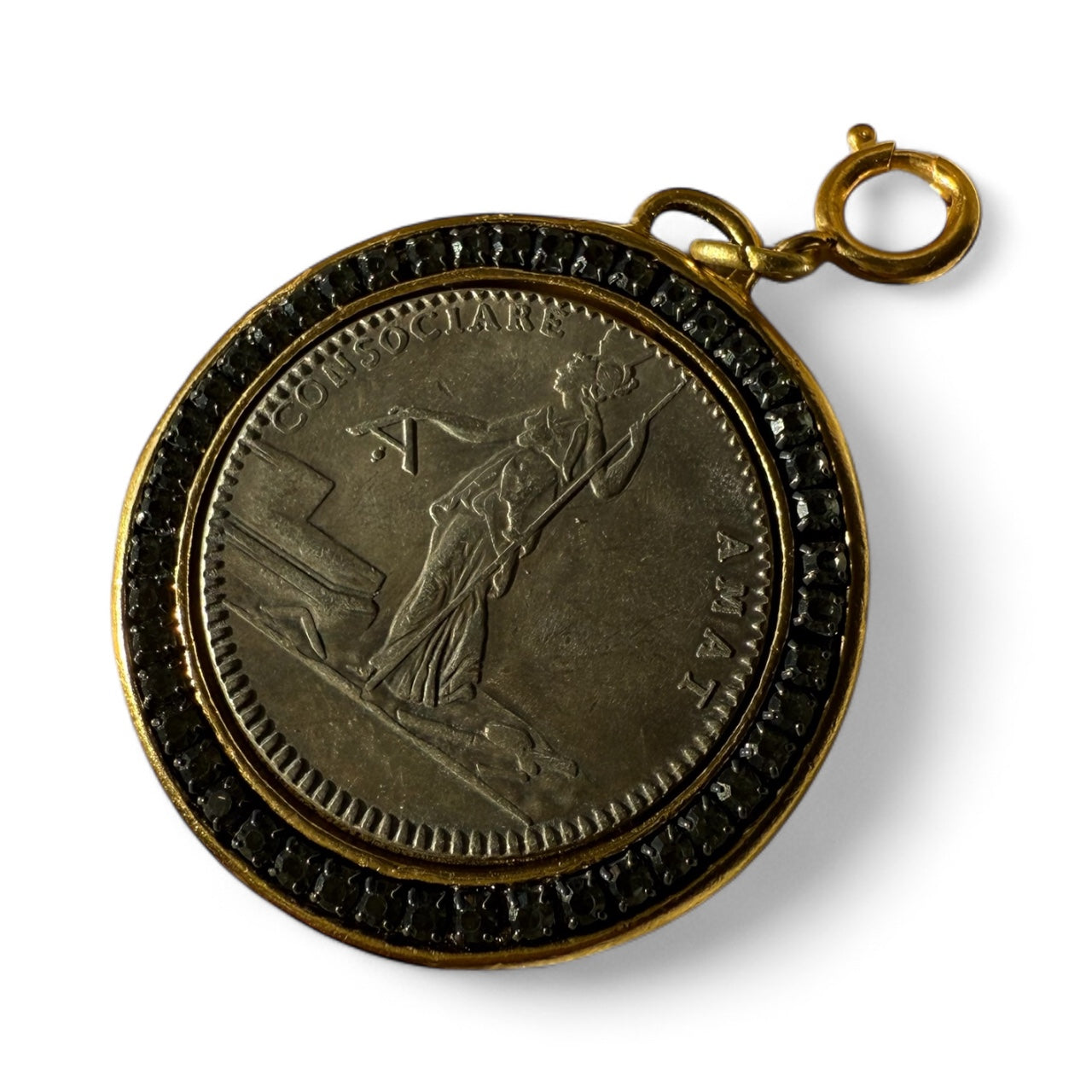 French Athena Coin Charm/Pendant – 12k Antiqued Gold
