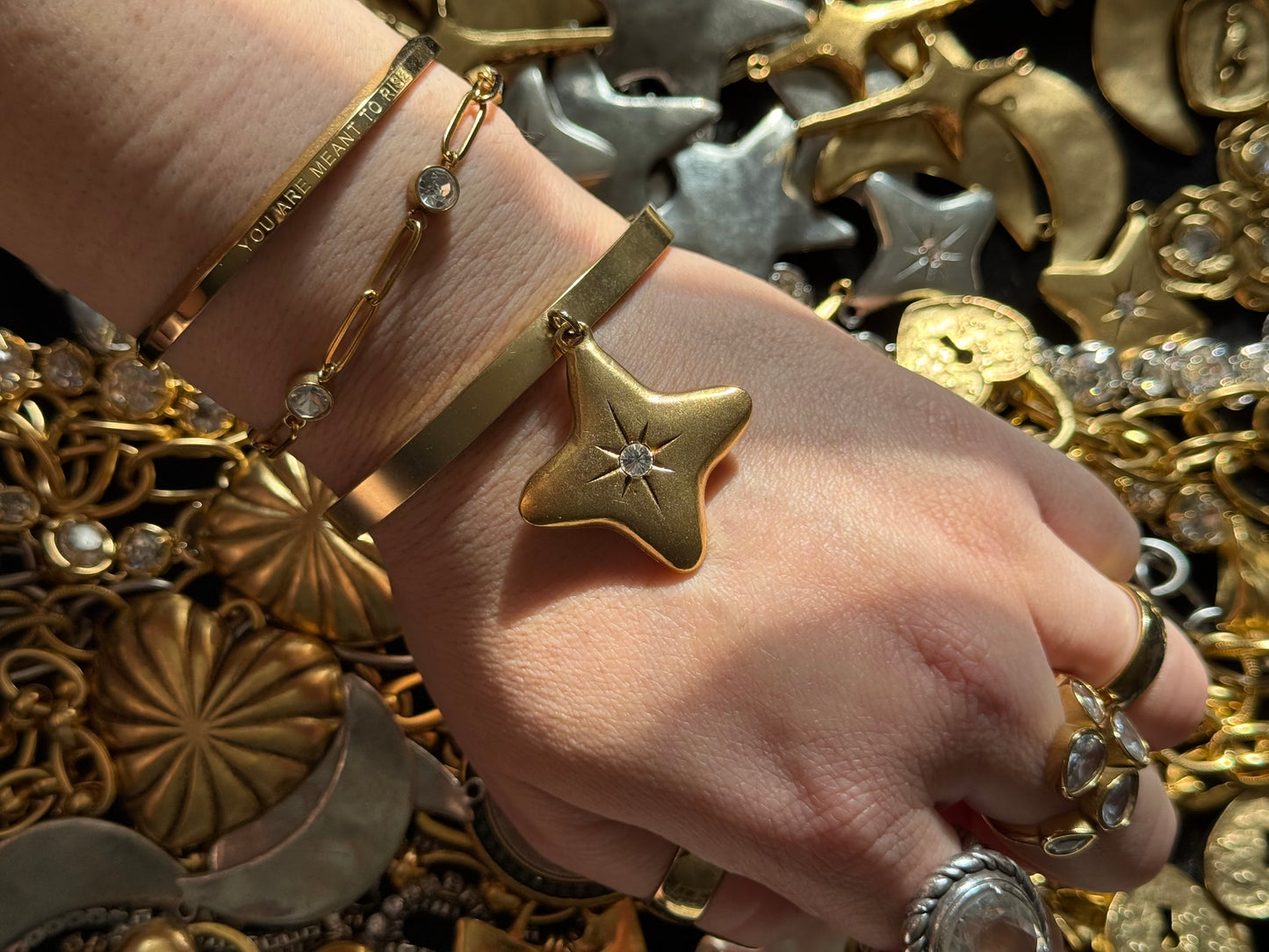 Swarovski Crystal Star Charm Bangle Bracelet