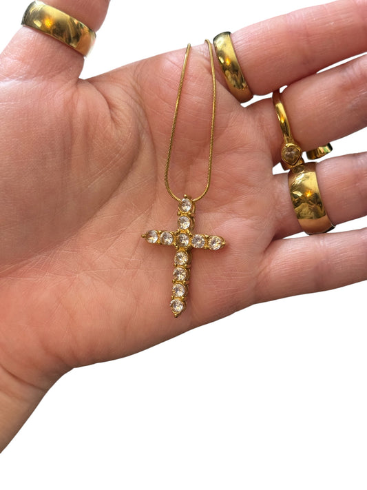 Clear Cross Necklace Stainless Steel