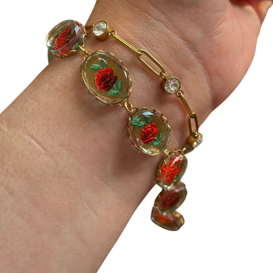 Pre-order Vintage German Glass Rose Bracelet – Handmade by Dez